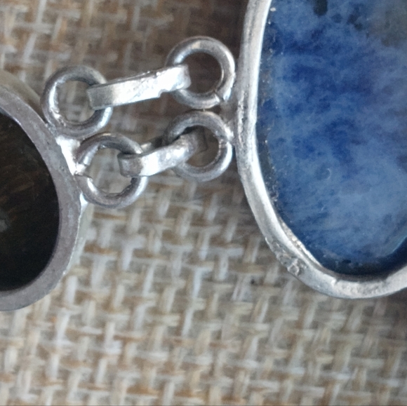 Sterling Silver Vintage Multi -Stone Tiger Eye, Sodalite Bracelet - Picture 3 of 12